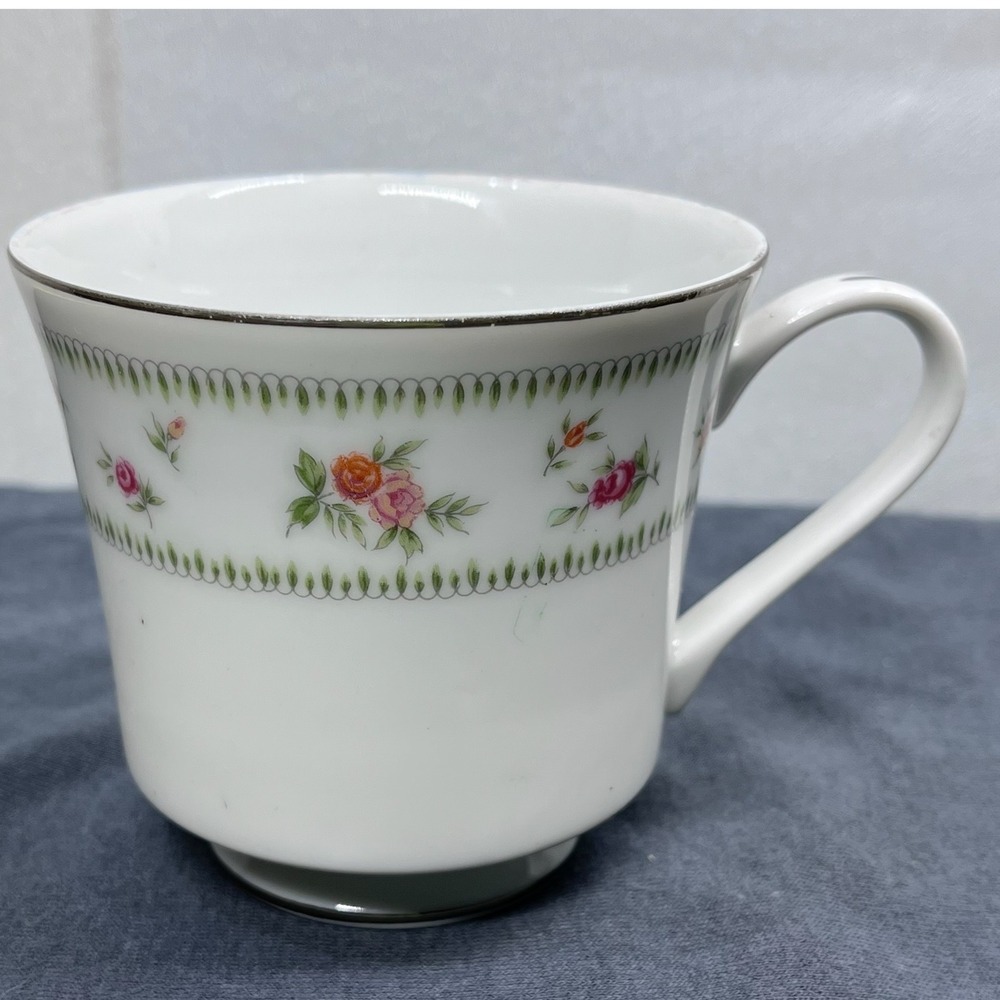 Abingdon Fine Porcelain China Tea Cup Floral Rose Japan Vintage White Pink 3in